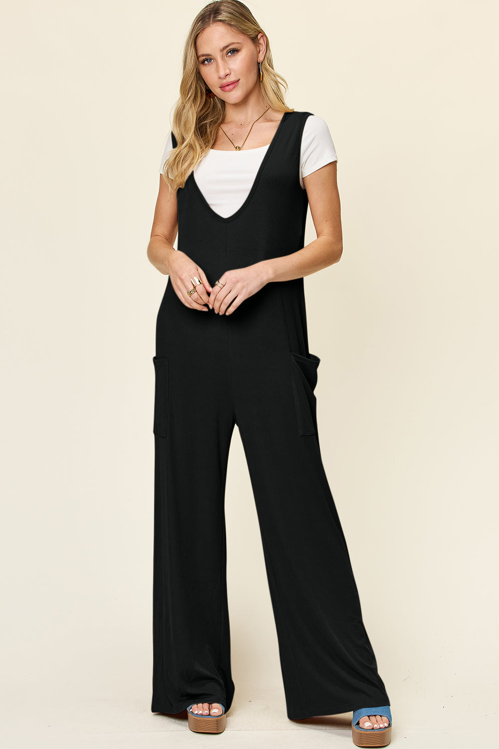 Double Take Sleeveless Wide Leg Jumpsuit with Pockets