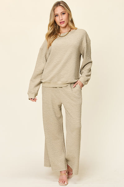 Texture Long Sleeve Top and Pants Set