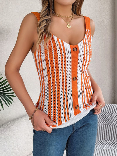 Openwork Striped V-Neck Tank *3 colors*