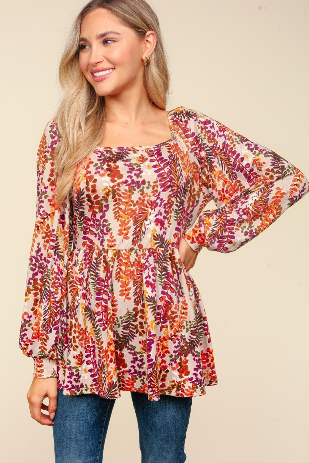 Fall Florals Peplum Blouse in Rust