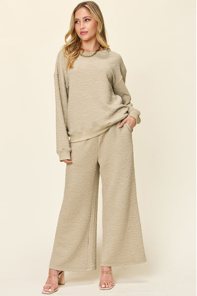 Texture Long Sleeve Top and Pants Set