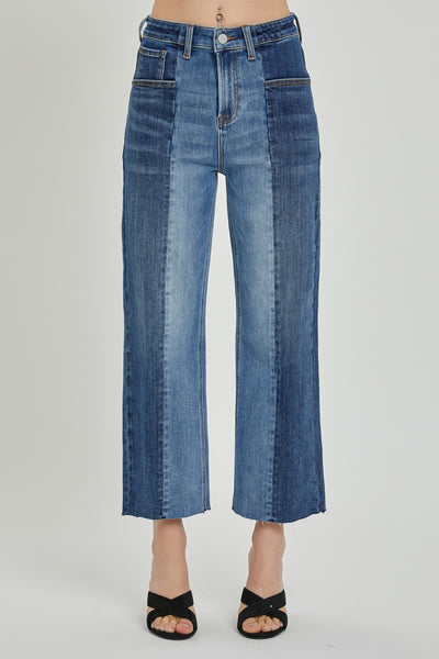 RISEN Mid-Rise Waist Two-Tones Jeans with Pockets