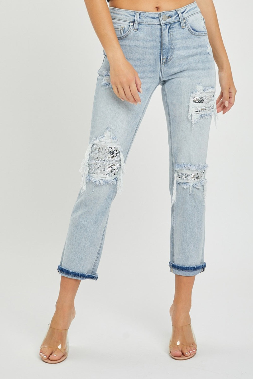 RISEN Stella Sequin Patched Jeans