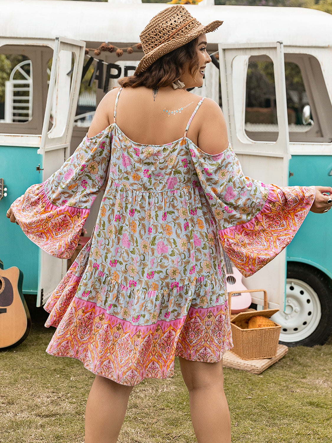 Boho Breeze Long Sleeve Mini Dress - Plus