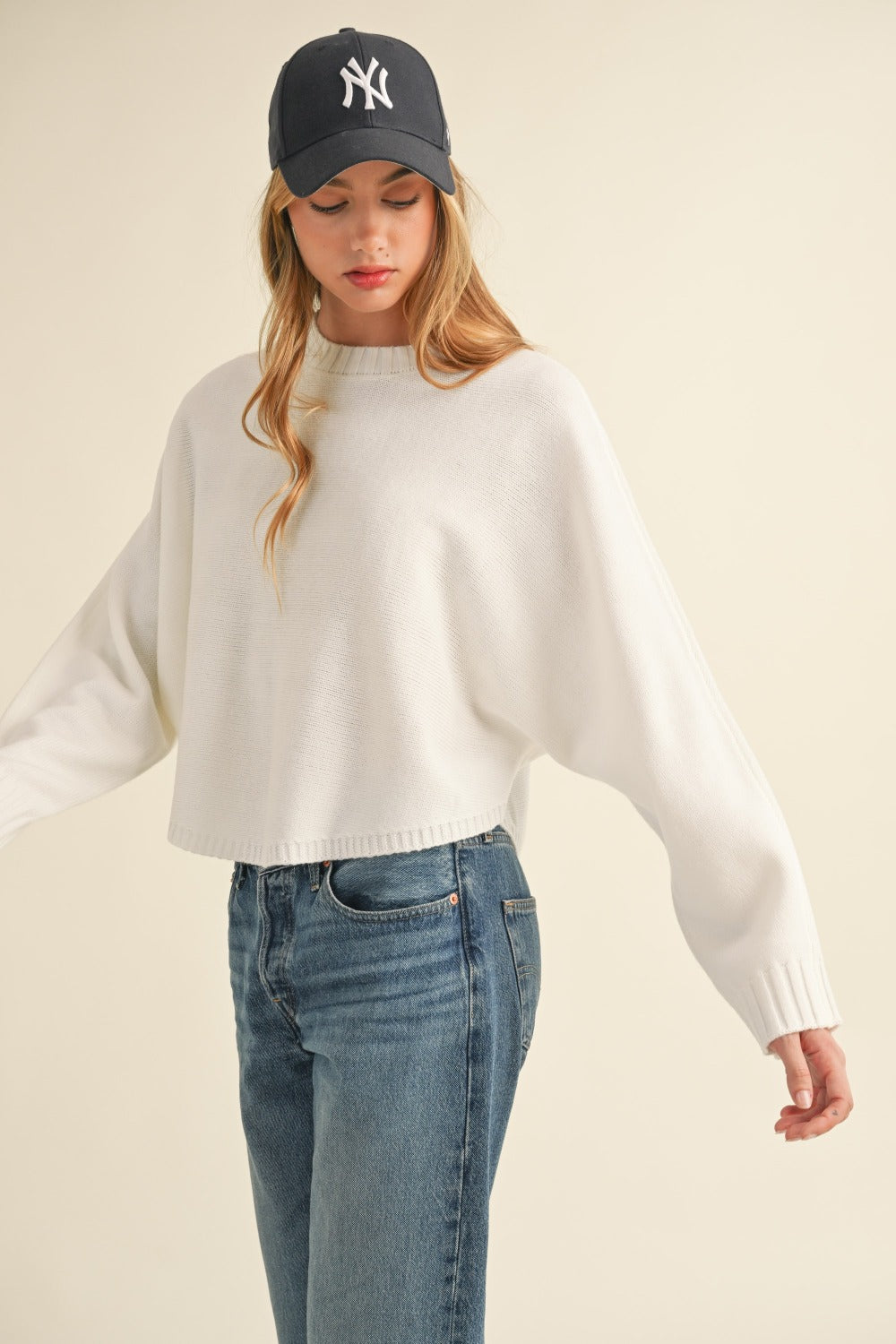 Mable Dolman Sleeve Cropped Sweater - Off White