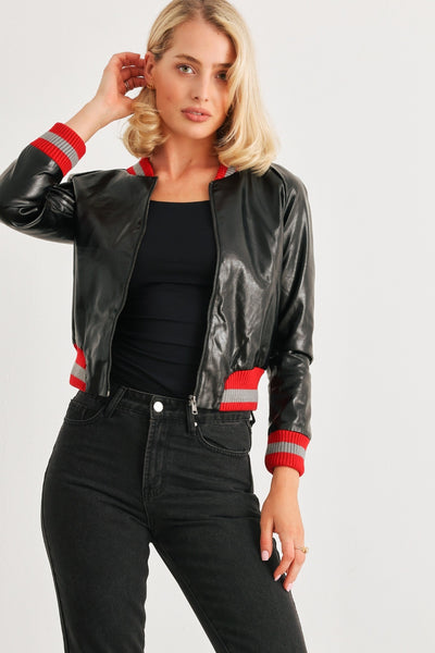 Comme Vegan Leather Baseball Collar Jacket