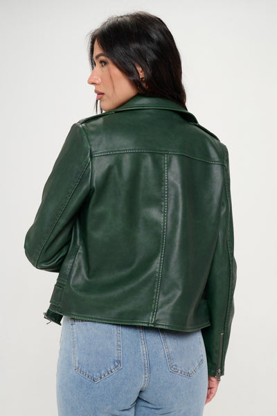 Coalition LA Zip Up Biker Jacket with Belt in Green