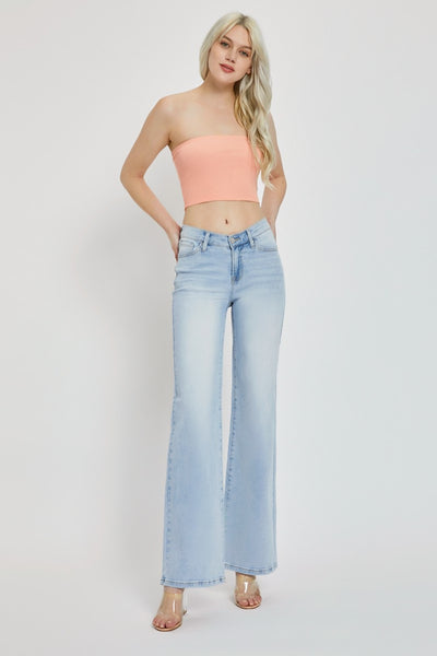 RISEN Wide Leg V Dipped Front Waist Jeans