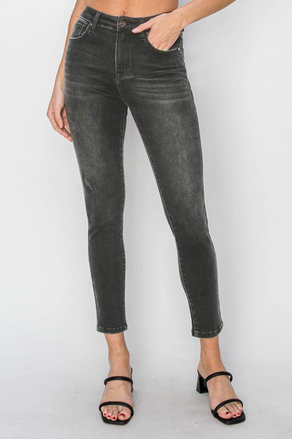 RISEN High Rise Ankle Skinny Jeans - Black