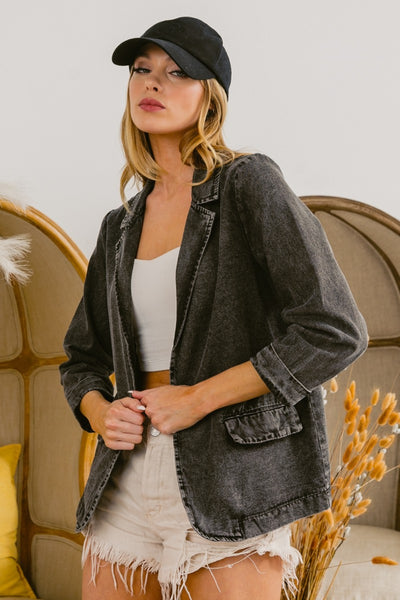 Let's Talk Business Single Breasted Denim Blazer