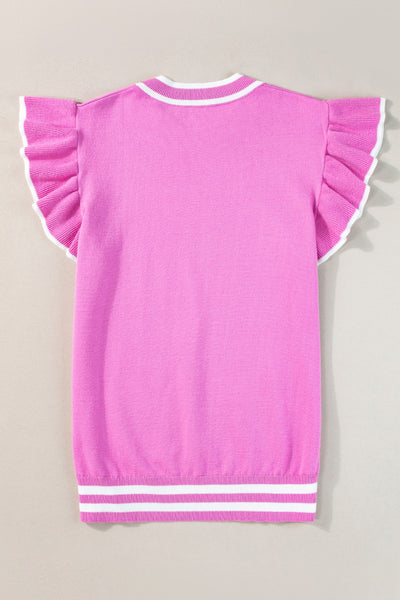 Ruffled Round Neck Cap Sleeve Knit Top *3 colors*