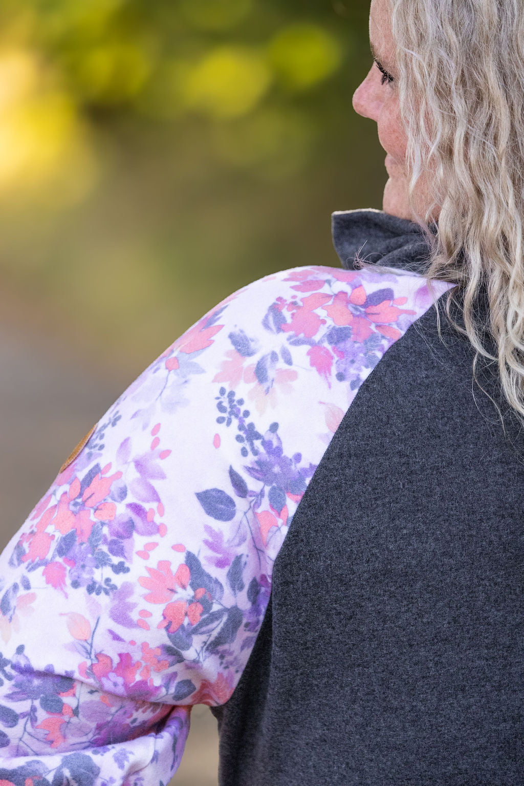 Zoey Zip Cowl - Charcoal and Fall Floral Leaves