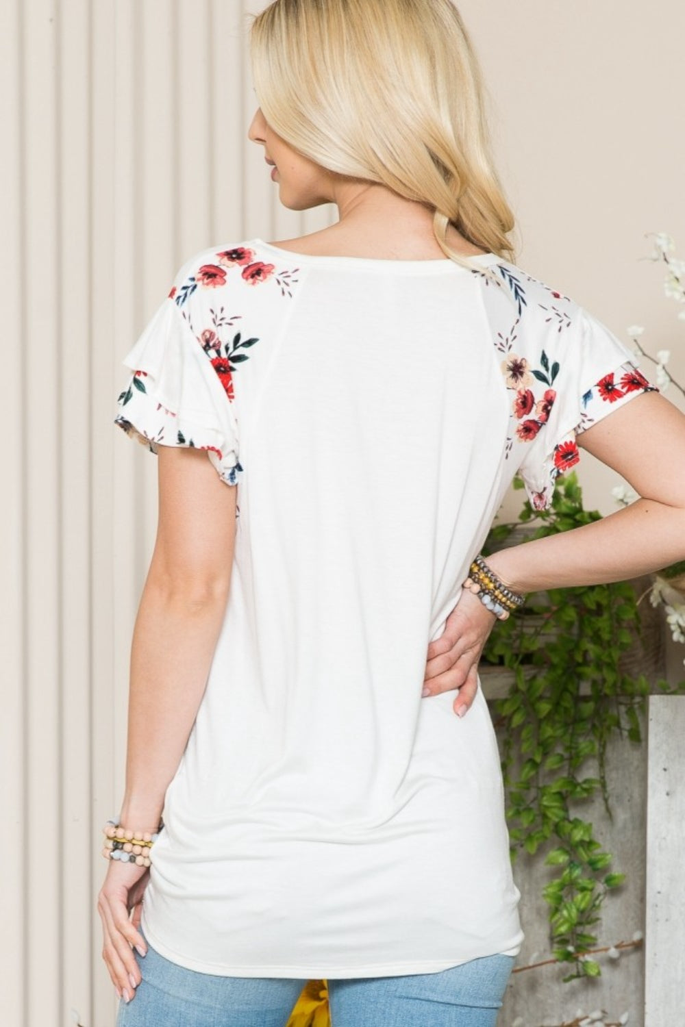 Floral Contrast Short Sleeve Top *3 colors*