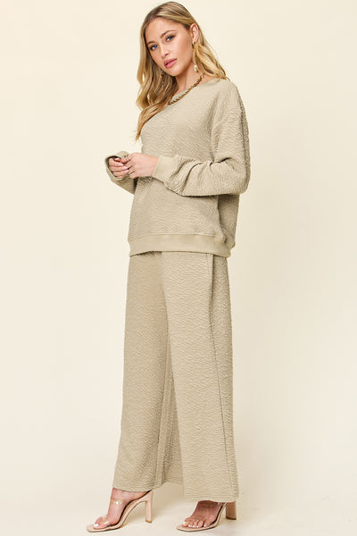 Texture Long Sleeve Top and Pants Set