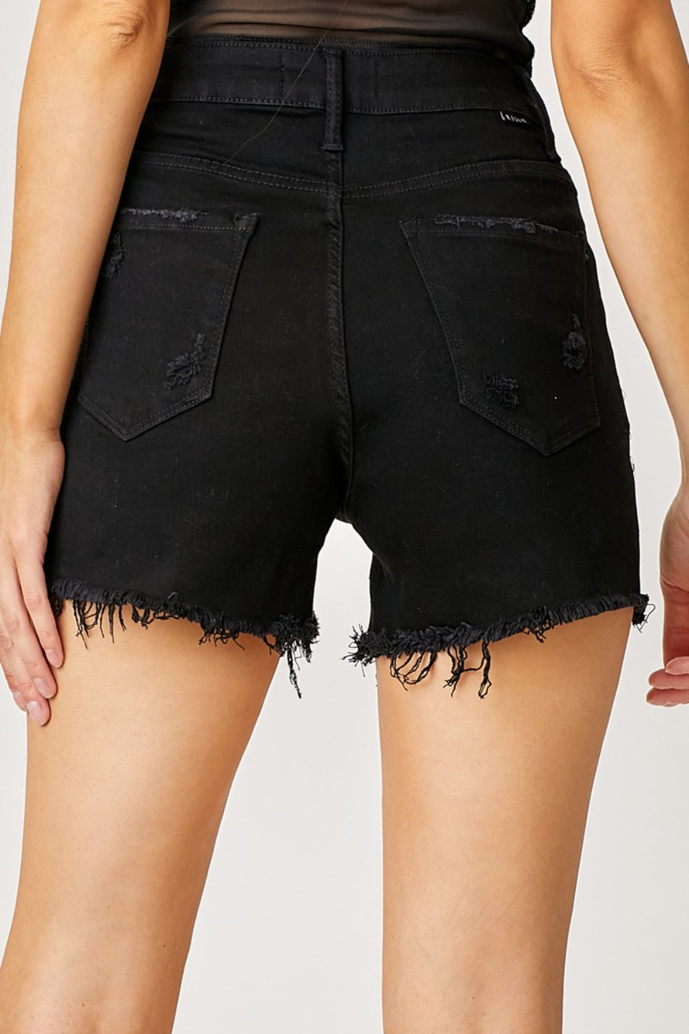 RISEN Stevie Frayed Hem Denim Shorts with Fringe Detail Pockets