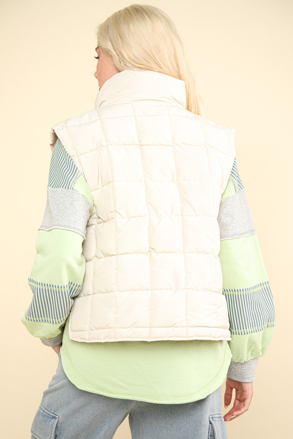 VERY J Zip Up Puffer Padded Warm Vest - Ivory