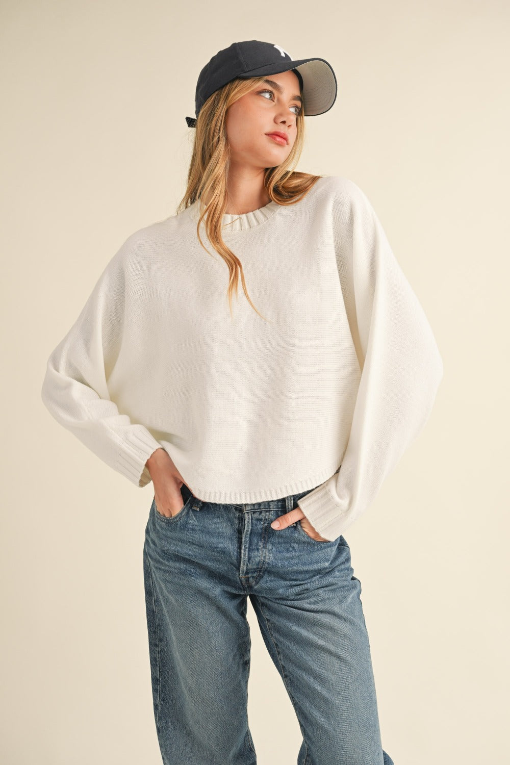 Mable Dolman Sleeve Cropped Sweater - Off White