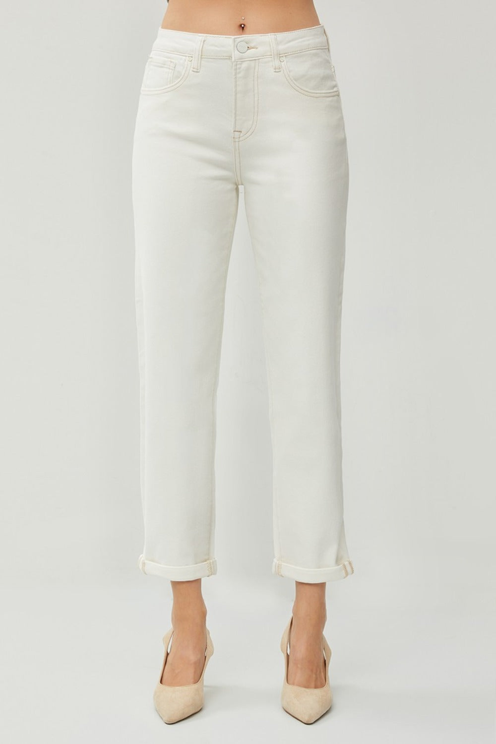 RISEN Stacia High Waist Rolled Hem Straight Jeans