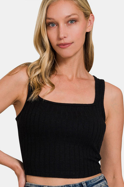 Ribbed Cropped Tank in Black
