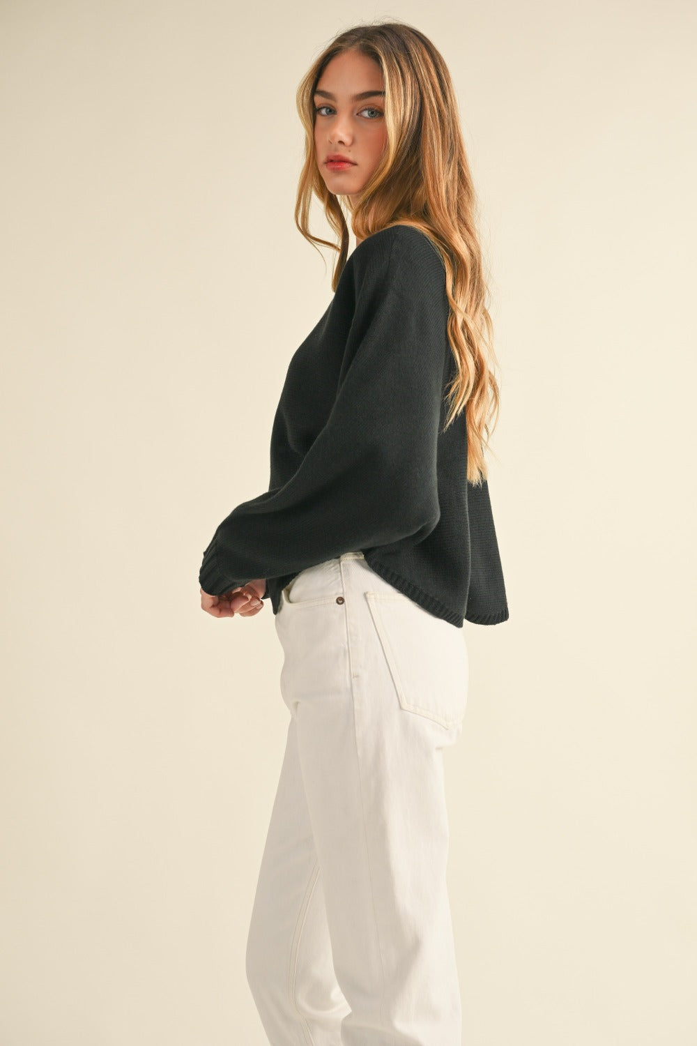 Mable Dolman Sleeve Cropped Sweater - Black