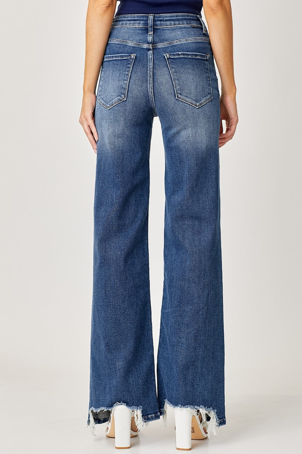 Risen Rosemary High Rise Frayed Hem Wide Leg Jeans