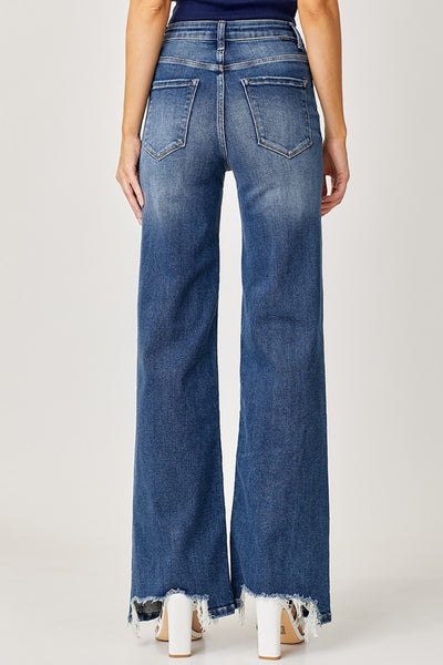 Risen Rosemary High Rise Frayed Hem Wide Leg Jeans