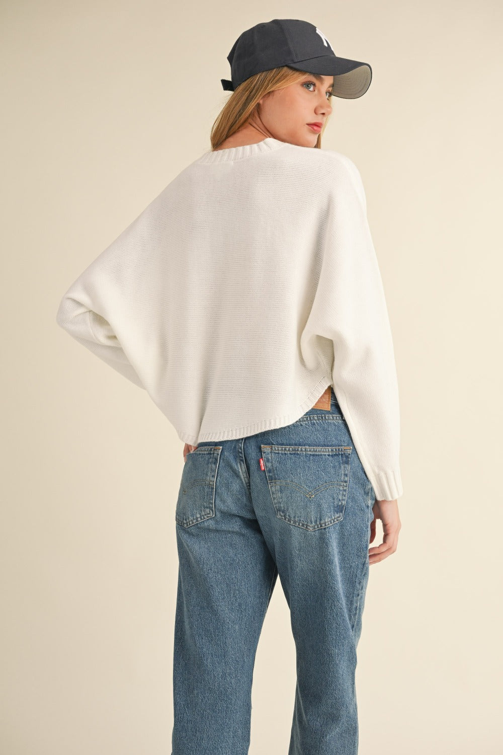 Mable Dolman Sleeve Cropped Sweater - Off White