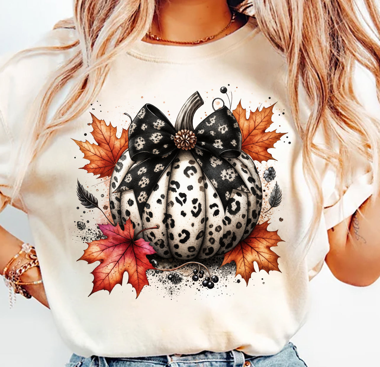 Black Leopard Fall Pumpkin Graphic Top