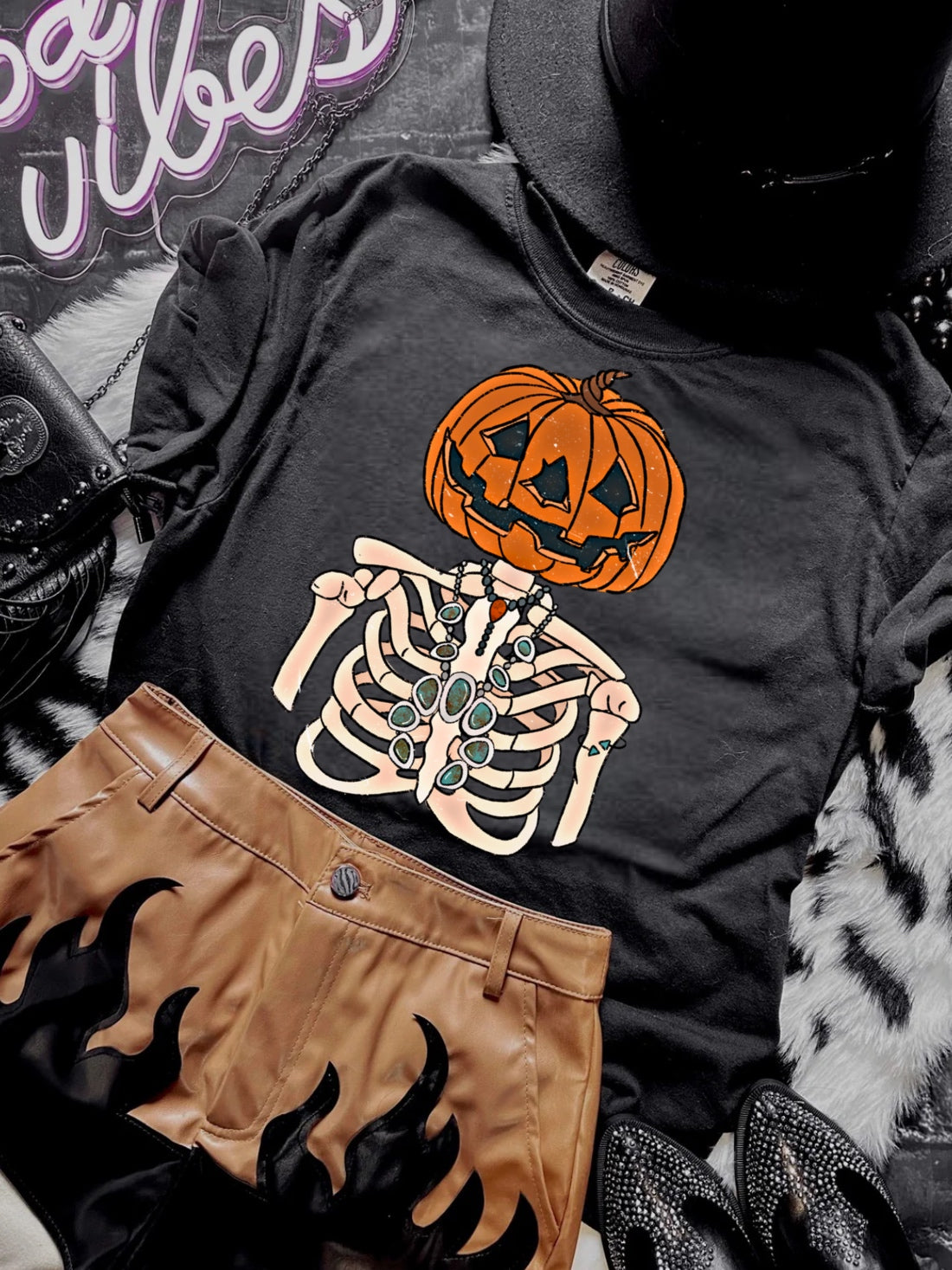 Pumpkin Skeleton Graphic Tee