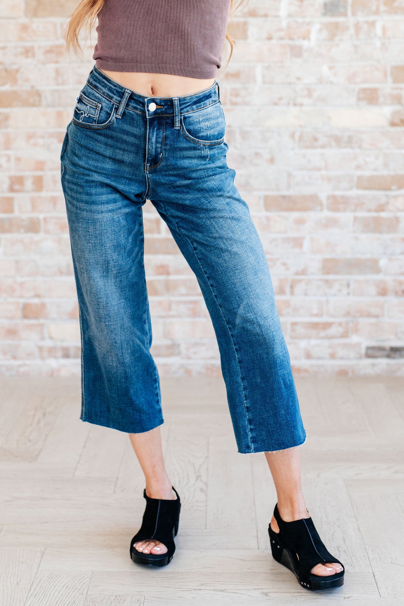 Judy Blue Hayes High Rise Wide Leg Crop Jeans