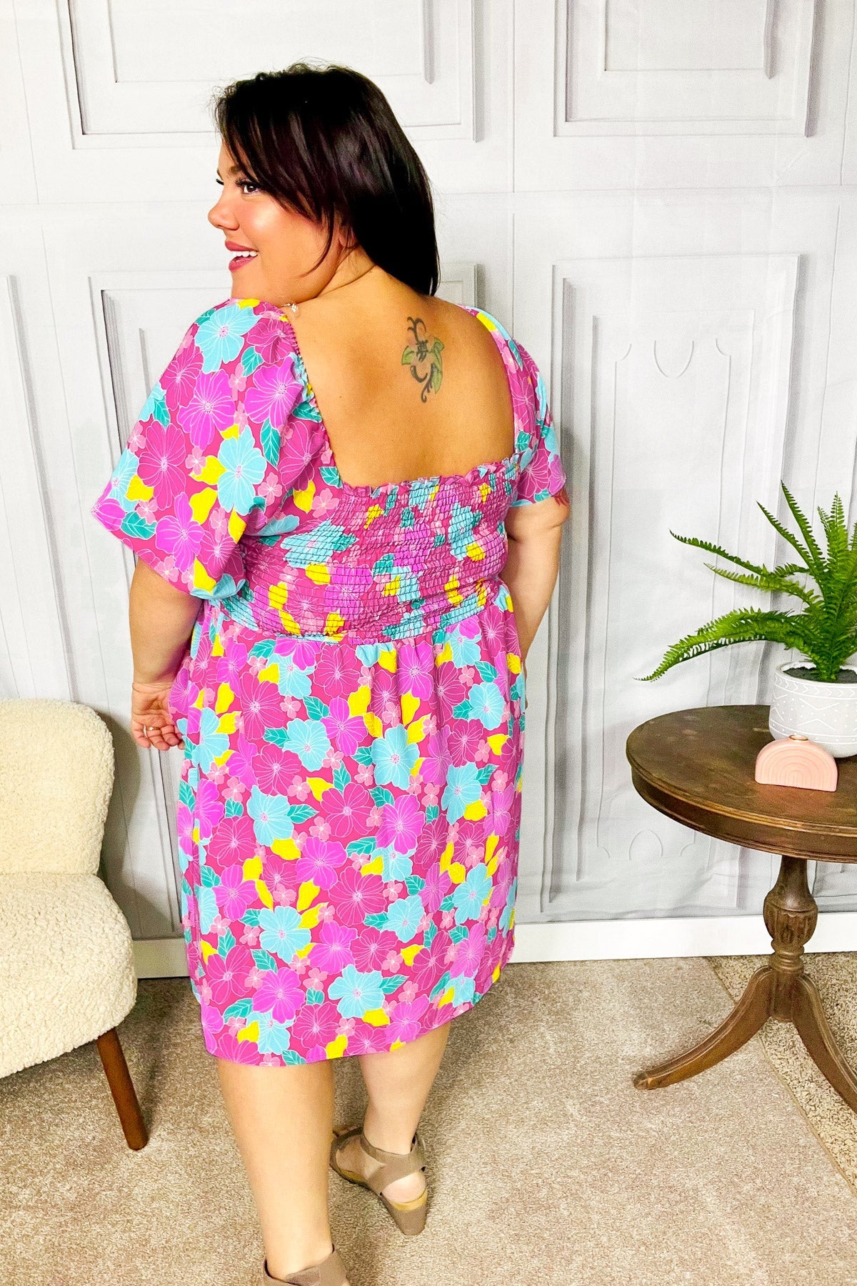 Vacay Vibes Fit & Flare Smocked Dress in Fuchsia