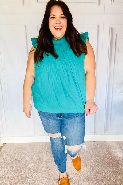 Love Life Flutter Sleeve Top in Turquoise