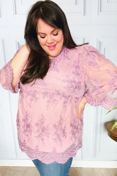 Crazy For You Mauve Lace Embroidered Top