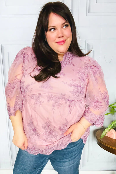 Crazy For You Mauve Lace Embroidered Top