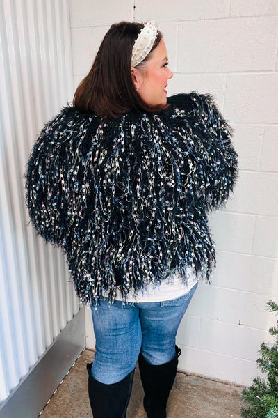Dazzling Fuzzy Fringe Knit Cardigan