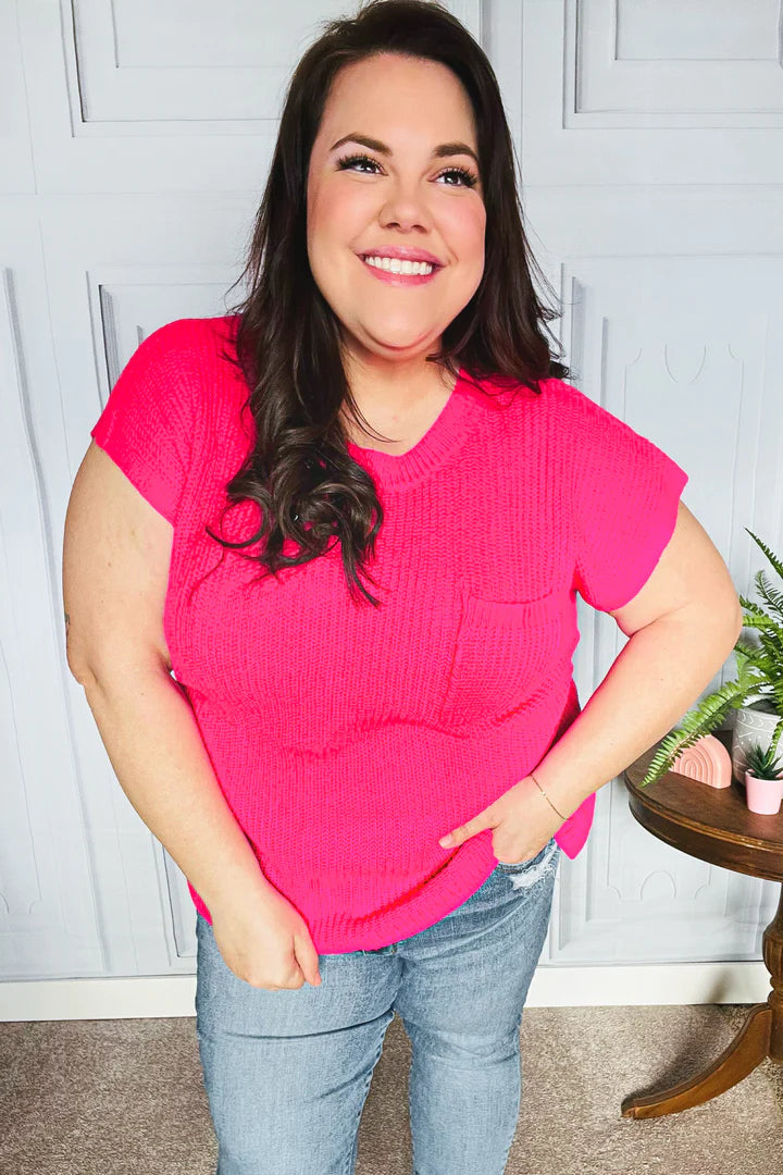 Best In Bold Sweater Top in Hot Pink