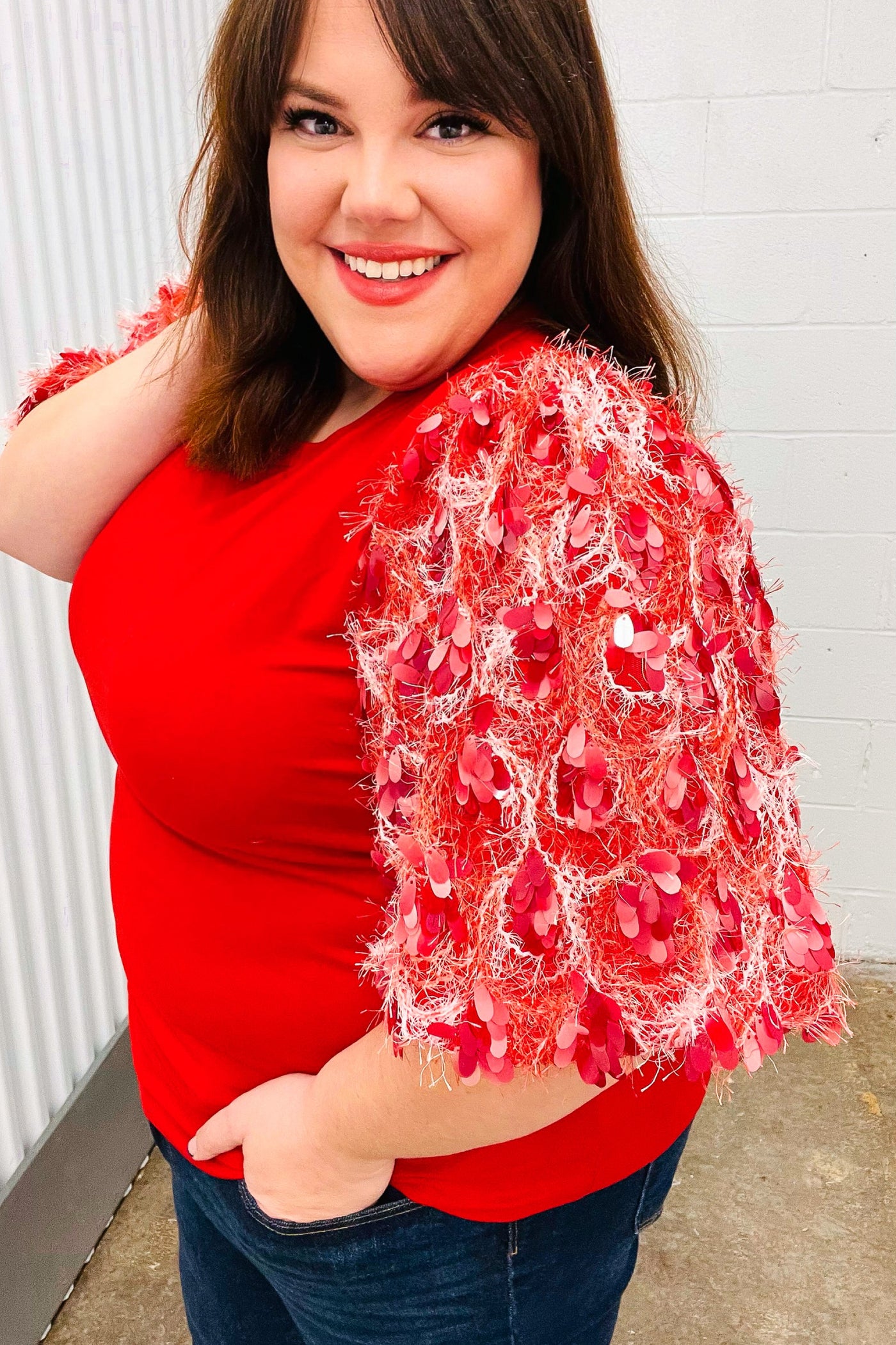 Come To Me Sequin Sleeve Top