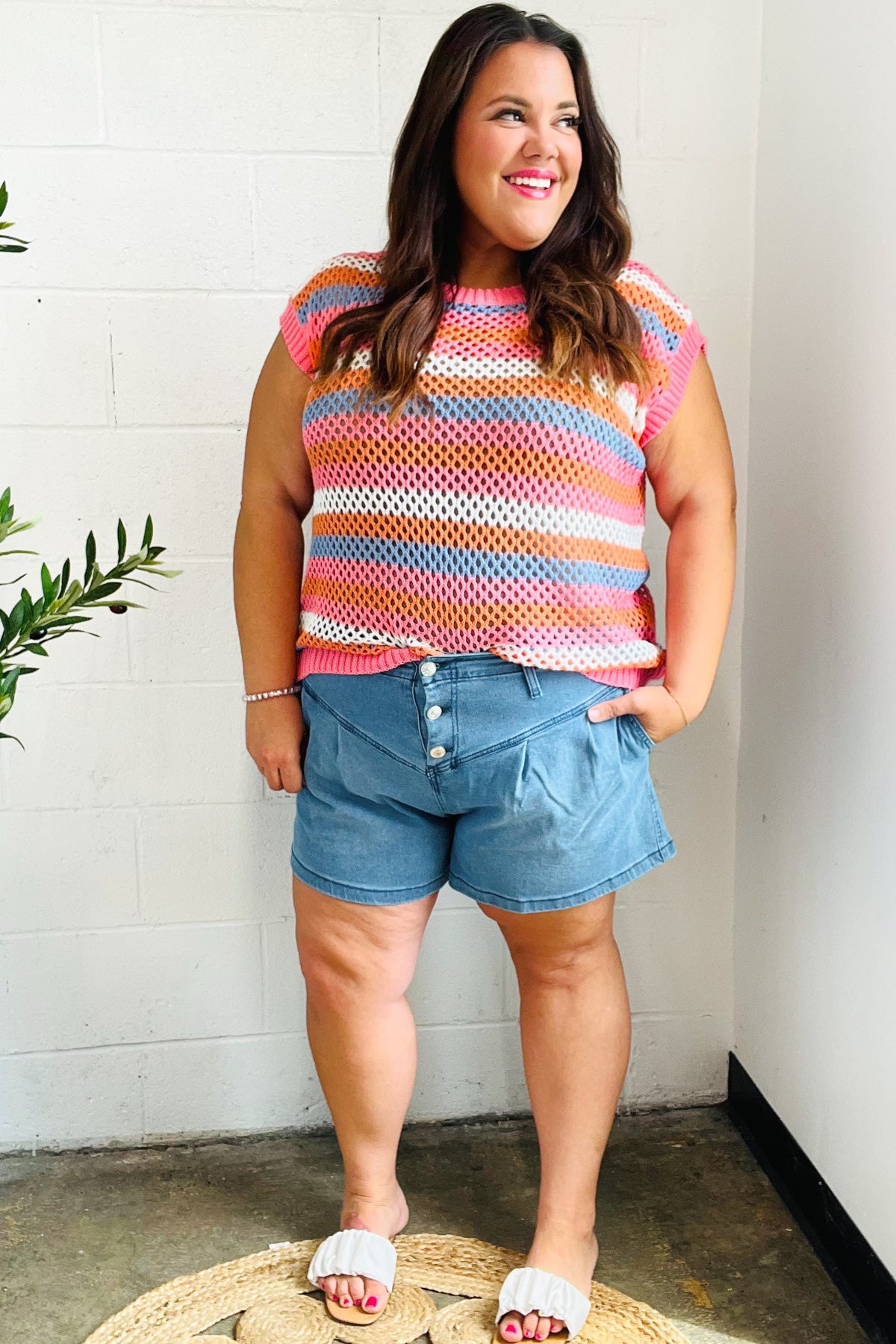 Pretty In Pink & Blue Sweater Top