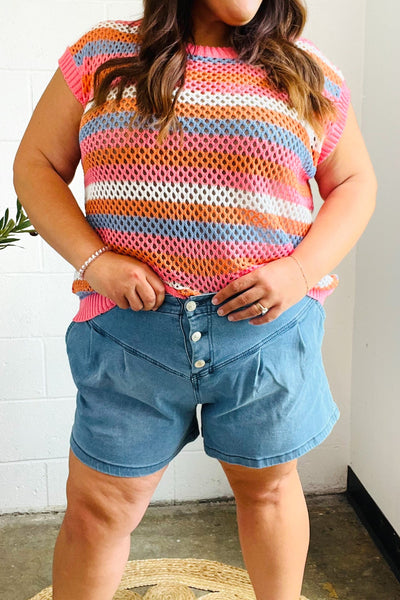 Pretty In Pink & Blue Sweater Top