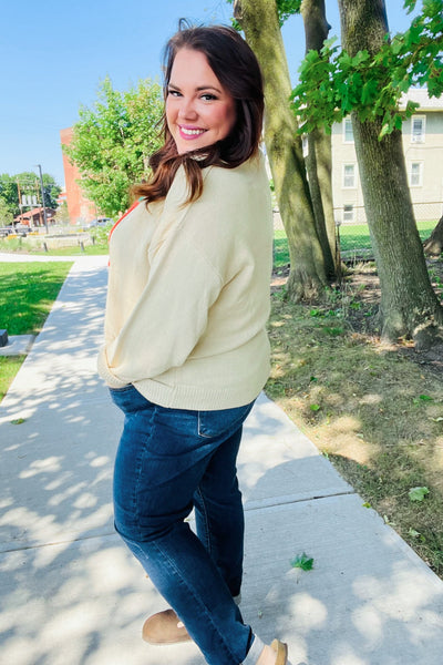 Pumpkin Embroidered Oversized Sweater - Taupe