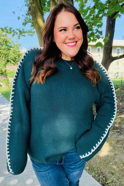 Fall Vibes Oversized Sweater - Hunter Green