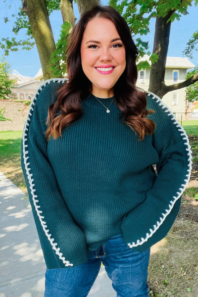 Fall Vibes Oversized Sweater - Hunter Green