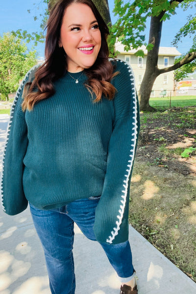 Fall Vibes Oversized Sweater - Hunter Green