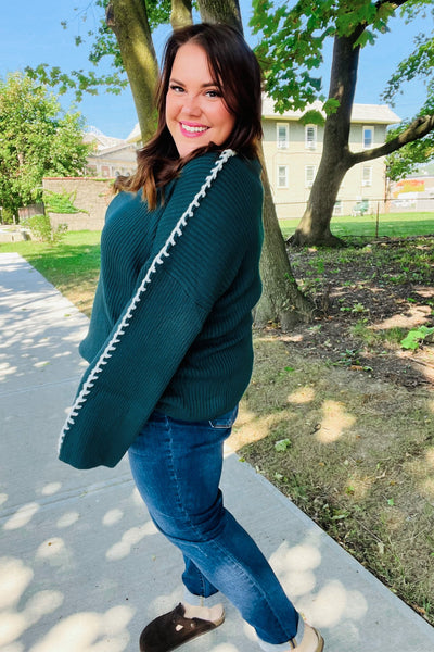 Fall Vibes Oversized Sweater - Hunter Green