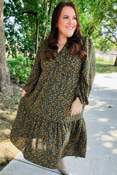 Beautiful You Floral Tiered Maxi Dress - Hunter Green