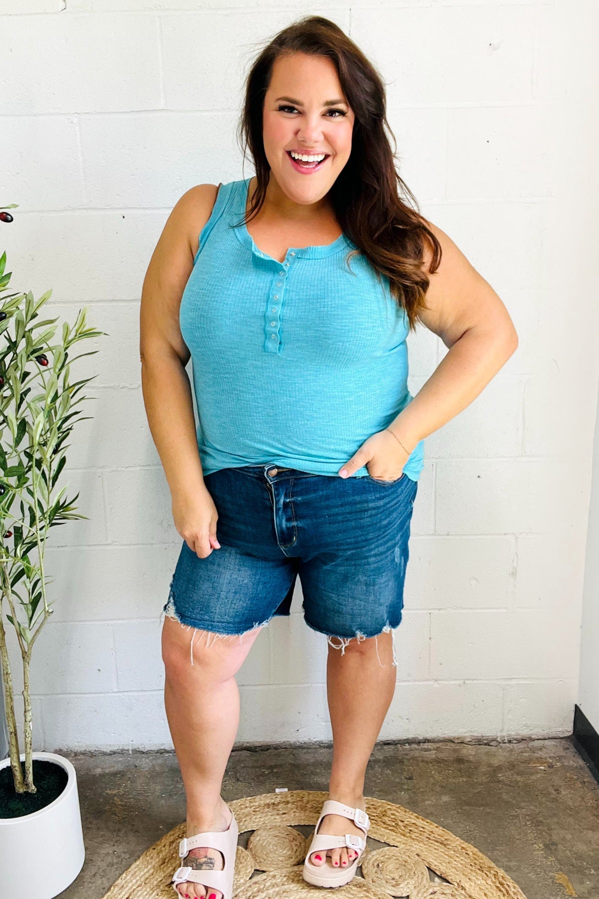 Summer Days Henley Tank in Ice Blue