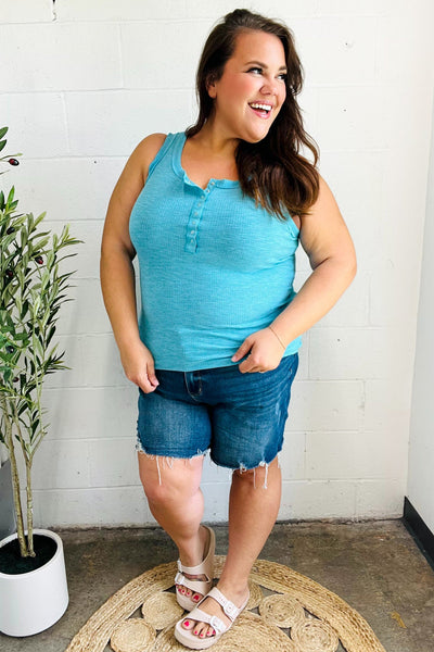 Summer Days Henley Tank in Ice Blue