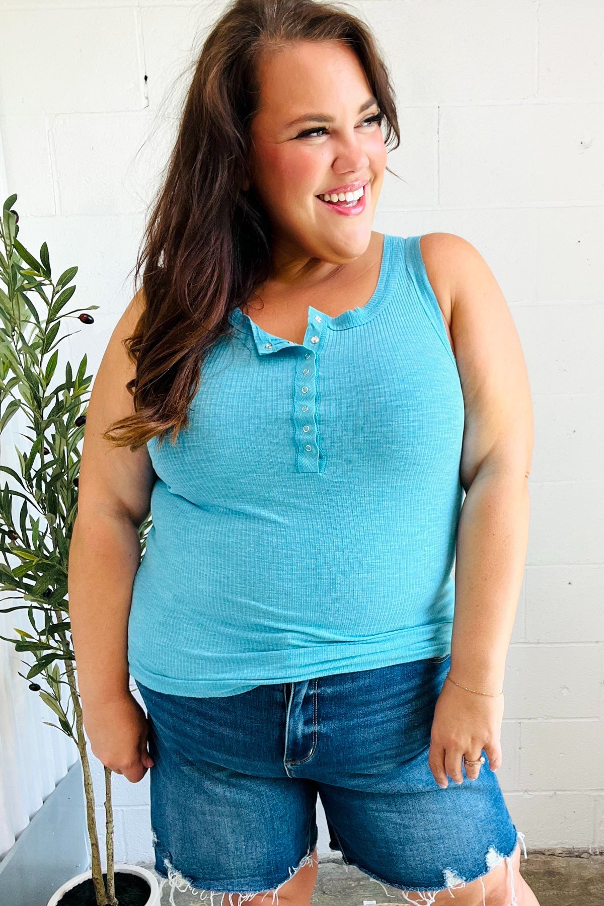 Summer Days Henley Tank in Ice Blue