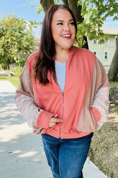 Boldly You Dolman Colorblock  Bomber Jacket - Camel