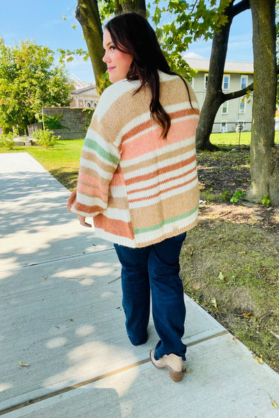 Fall Vibes Stripe Button Down Cardigan - Taupe & Sage